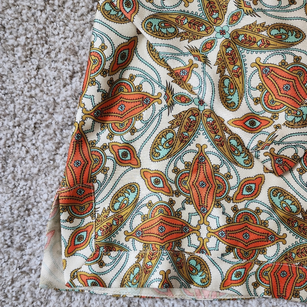 Vintage Talbots Psychedelic Butterfly Orange Blue Cream Bell Sleeve silk Blouse - Picture 5 of 8